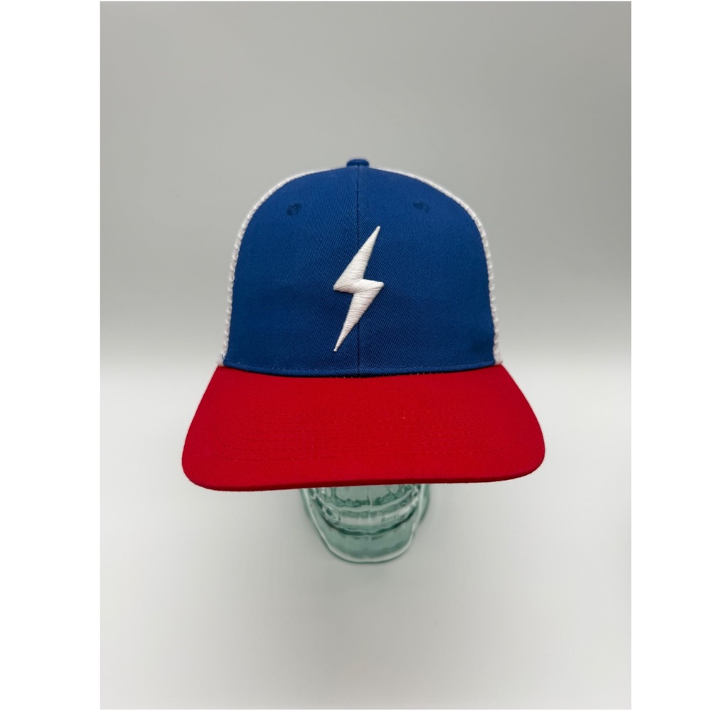 Bruce Bolt Texas Trucker Hat Blue Red White Lightning Bolt Snapback Baseball Cap